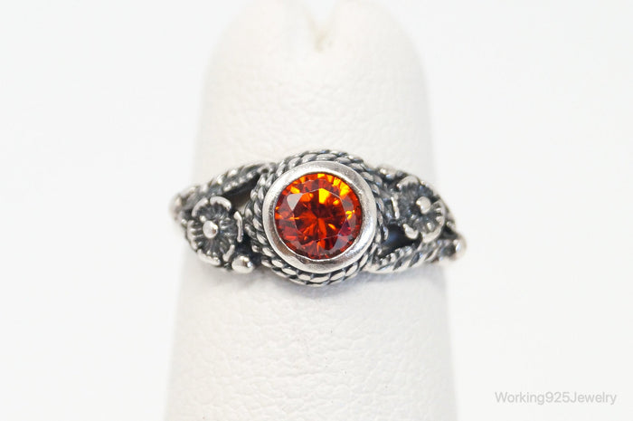 Vintage Orange Gemstone Southwestern Sterling Silver Ring - Size 2