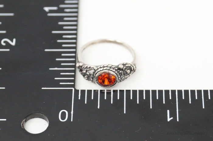 Vintage Orange Gemstone Southwestern Sterling Silver Ring - Size 2