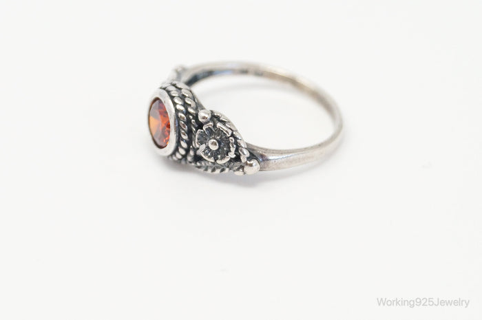 Vintage Orange Gemstone Southwestern Sterling Silver Ring - Size 2