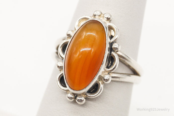 Vintage Orange Sunset Agate Silver Ring - Size 5.25