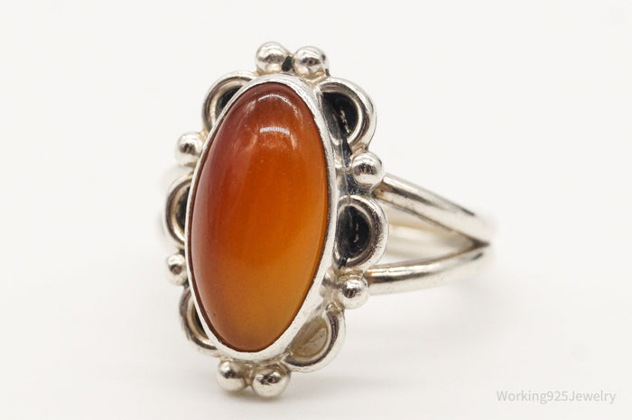 Vintage Orange Sunset Agate Silver Ring - Size 5.25