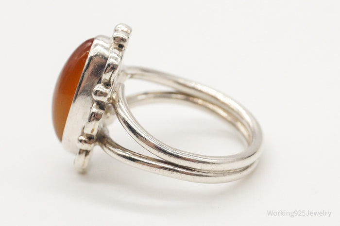 Vintage Orange Sunset Agate Silver Ring - Size 5.25