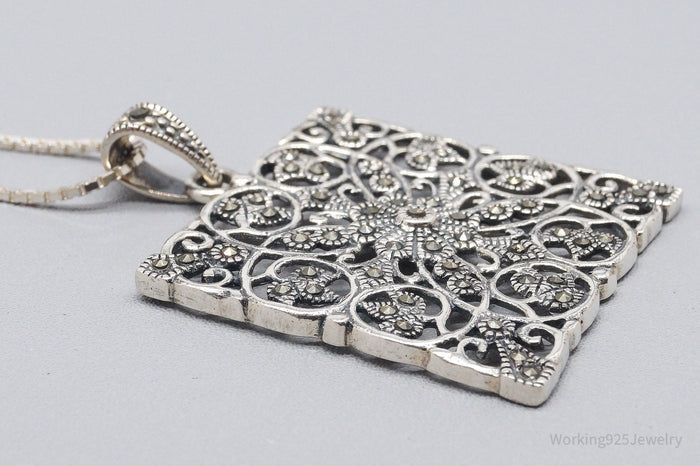 Vintage Ornate Marcasite Sterling Silver Necklace 30"