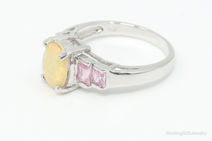 Vintage Oval Opal Doublet Pink Topaz Sterling Silver Ring Size 7