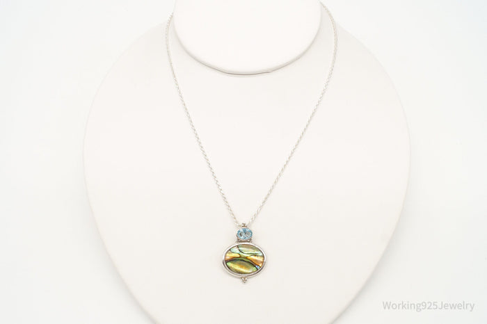 Vintage Paua Abalone Shell Blue Topaz Sterling Silver Necklace
