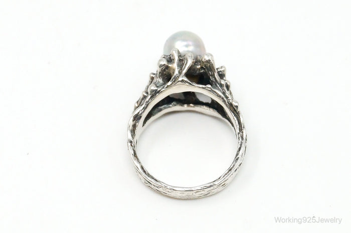 Vintage Pearl Brutalist Sterling Silver Ring - Size 5