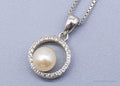 Vintage Pearl Cubic Zirconia Sterling Silver Necklace 18"