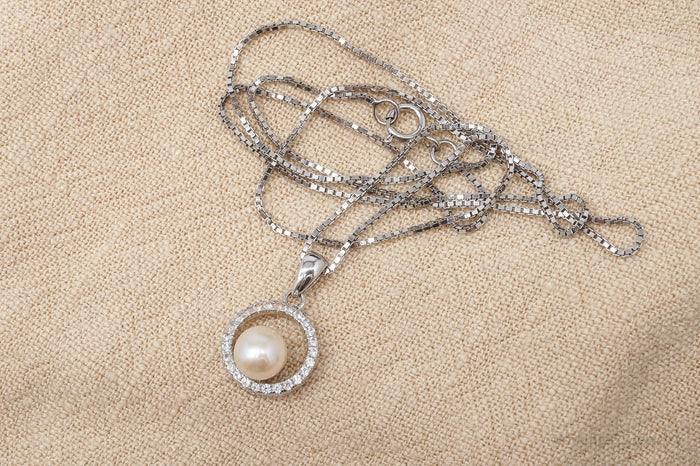 Vintage Pearl Cubic Zirconia Sterling Silver Necklace 18"