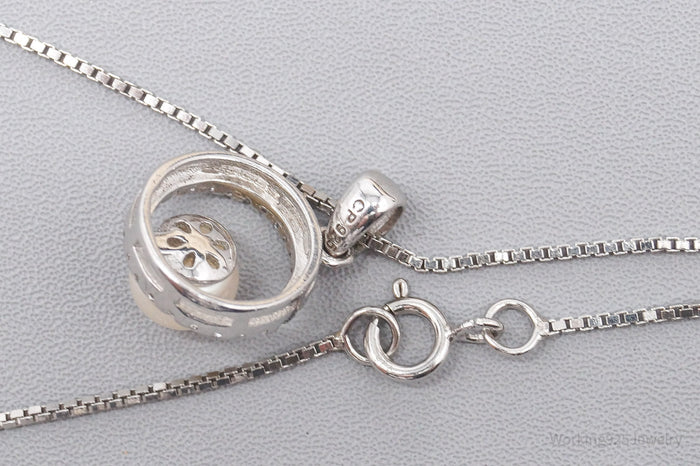 Vintage Pearl Cubic Zirconia Sterling Silver Necklace 18"