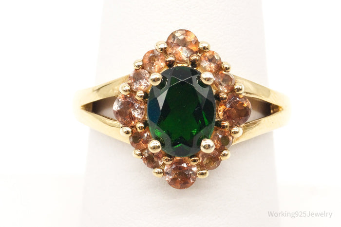 Vintage Peridot Champagne Color Stone Gold Vermeil Sterling Silver Ring - Size 7