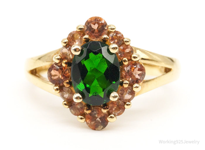 Vintage Peridot Champagne Color Stone Gold Vermeil Sterling Silver Ring - Size 7