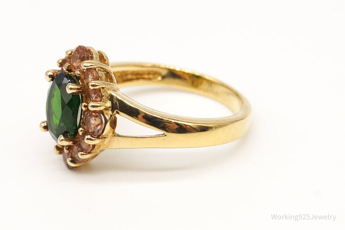 Vintage Peridot Champagne Color Stone Gold Vermeil Sterling Silver Ring - Size 7