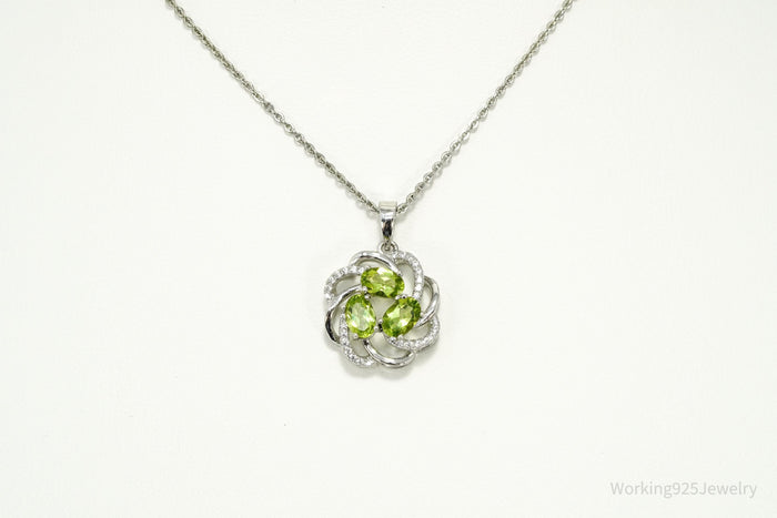 Vintage Peridot & Cubic Zirconia Sterling Silver Necklace 18"