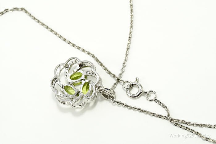 Vintage Peridot & Cubic Zirconia Sterling Silver Necklace 18"