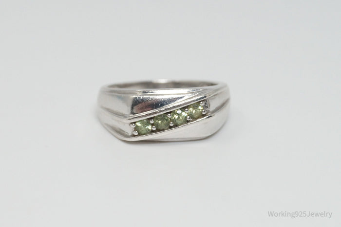 Vintage Peridot Sleek Sterling Silver Ring - Sz 12