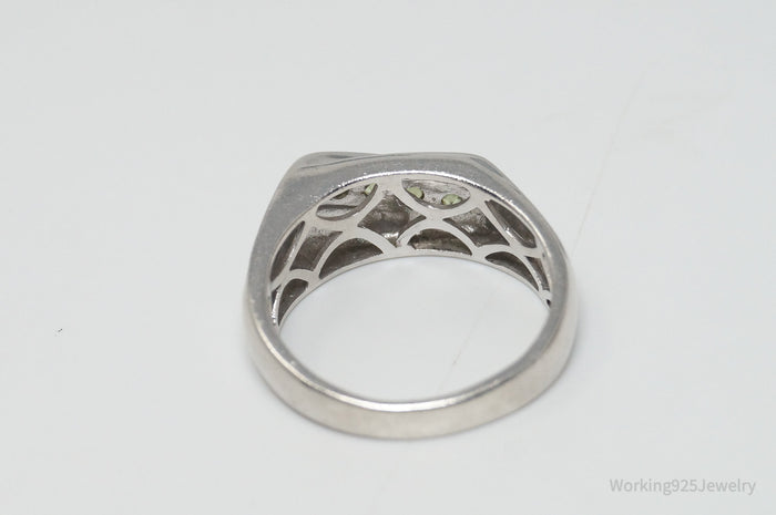 Vintage Peridot Sleek Sterling Silver Ring - Sz 12