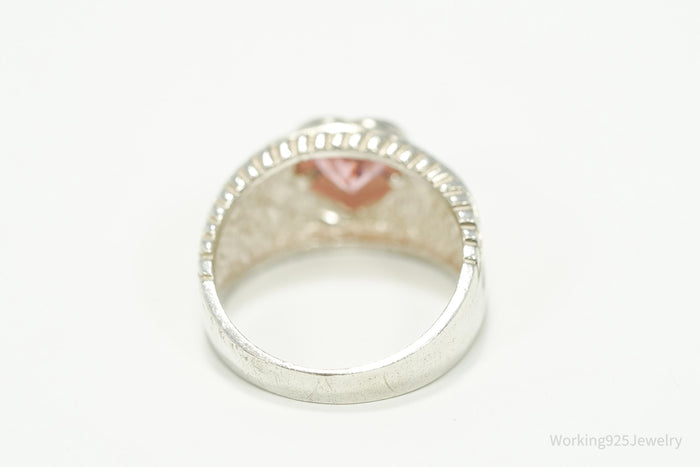 Vintage Pink Cubic Zirconia Heart Sterling Silver Ring - Size 7