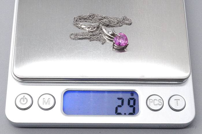 Vintage Pink Sapphire Heart & Cubic Zirconia Sterling Silver Necklace 18"