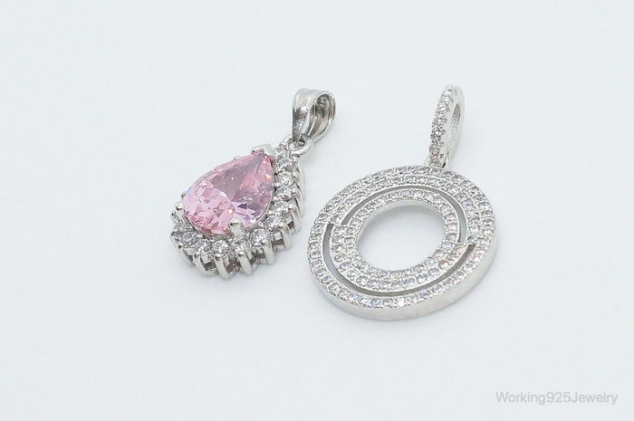 Vintage Pink Topaz Cubic Zirconia Sterling Silver Necklace Pendants