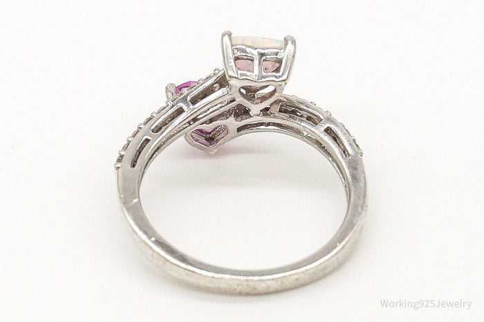 Vintage Pink Topaz Opal Cubic Zirconia Sterling Silver Ring - Size 7