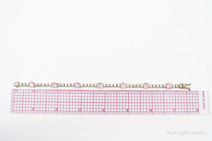 Vintage Pink & White Cubic Zirconia Gold Vermeil Sterling Silver Bracelet