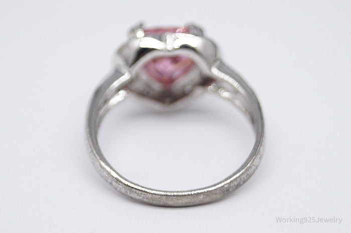 Vintage Pink & White Cubic Zirconia Rhodium Over Sterling Silver Ring - Size 8