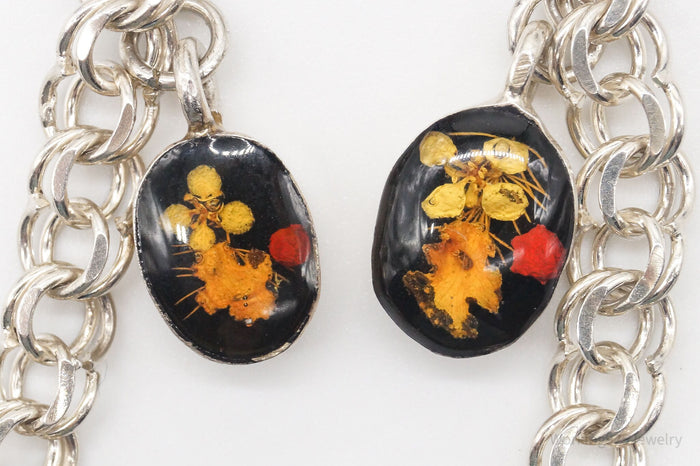 Vintage Pressed Flowers Resin Charms Sterling Silver Bracelet