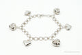 Vintage Puffy Heart Charm Sterling Silver Chain Bracelet