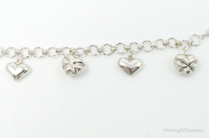 Vintage Puffy Heart Charm Sterling Silver Chain Bracelet