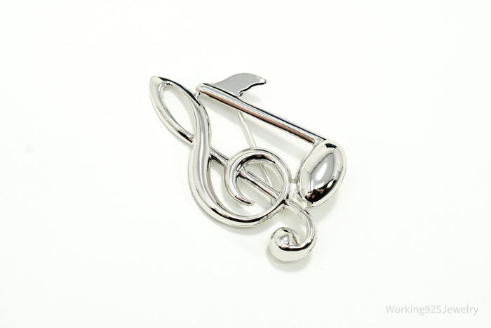 Vintage Puffy Music Notes Sterling Silver Brooch Pin