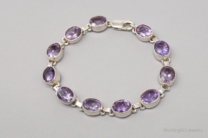 Vintage Purple Amethyst Sterling Silver Bracelet - 6 7/8"