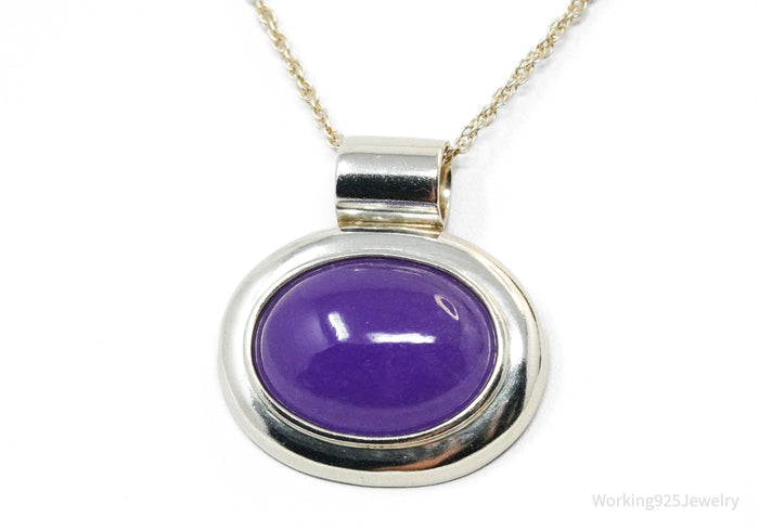 Vintage Purple Jade Sterling Silver Necklace 18"