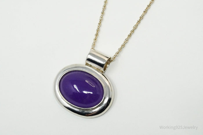 Vintage Purple Jade Sterling Silver Necklace 18"