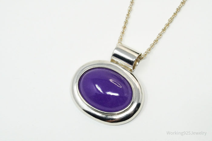 Vintage Purple Jade Sterling Silver Necklace 18"