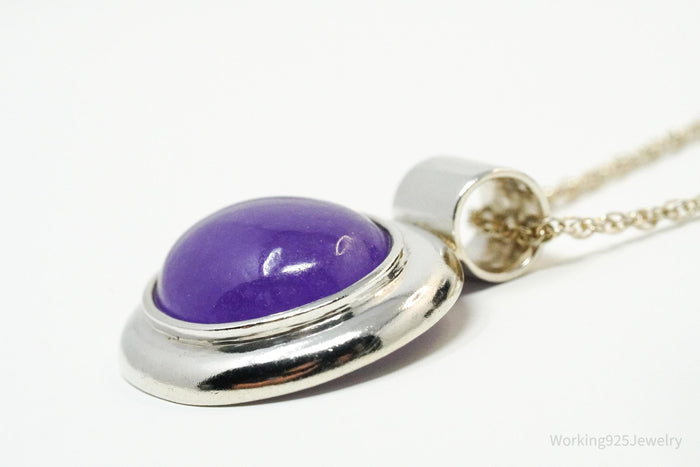 Vintage Purple Jade Sterling Silver Necklace 18"