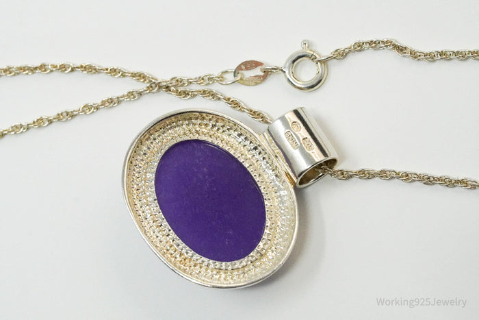 Vintage Purple Jade Sterling Silver Necklace 18"
