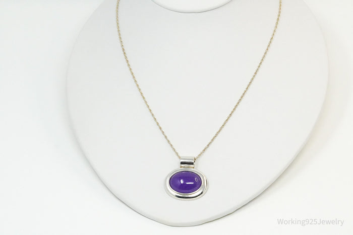 Vintage Purple Jade Sterling Silver Necklace 18"