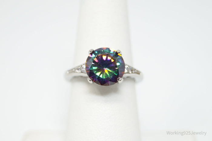 Vintage Rainbow Mystic Topaz CZ Sterling Silver Ring - Size 7