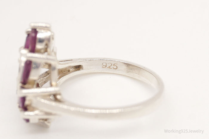Vintage Rhodolite Garnet White Topaz Sterling Silver Ring - Size 7.75