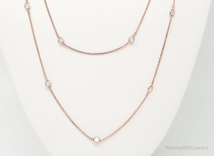 Vintage Rose Gold Vermeil Cubic Zirconia Sterling Silver Necklace