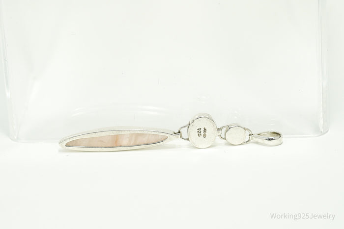 Vintage Rose Quartz Mother Of Pearl & Pearl Sterling Silver Pendant