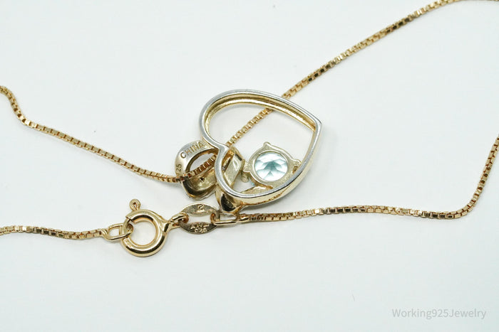Vintage Ross Simons Blue Topaz & Diamond Gold Over Sterling Silver Necklace 18"