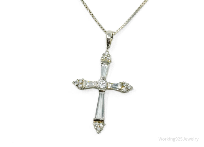 Vintage Ross Simons Cubic Zirconia Cross Sterling Silver Necklace 18"