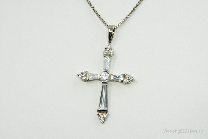 Vintage Ross Simons Cubic Zirconia Cross Sterling Silver Necklace 18"
