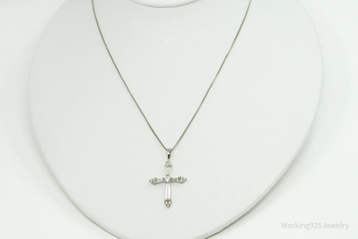 Vintage Ross Simons Cubic Zirconia Cross Sterling Silver Necklace 18"