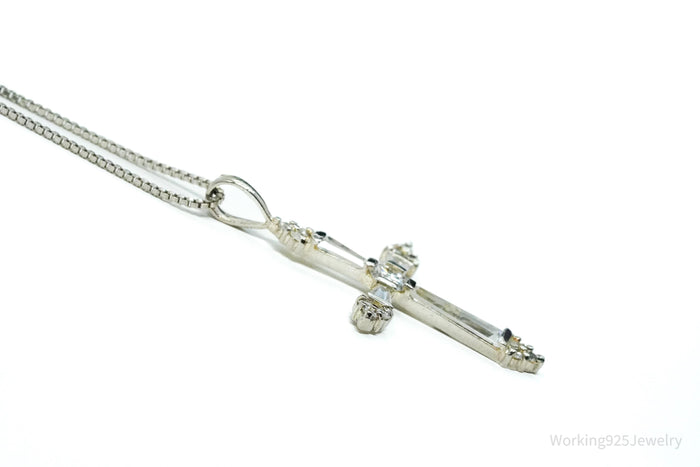 Vintage Ross Simons Cubic Zirconia Cross Sterling Silver Necklace 18"