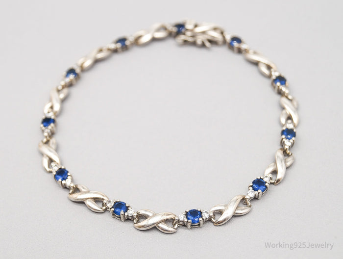 Vintage Ross Simons Faux Sapphires Cubic Zirconia Sterling Silver Bracelet 8"