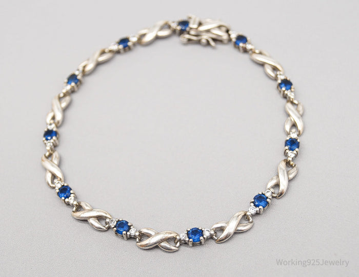 Vintage Ross Simons Faux Sapphires Cubic Zirconia Sterling Silver Bracelet 8"