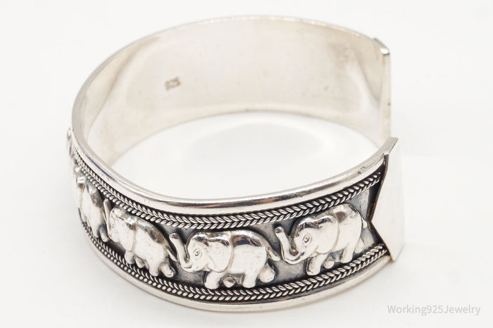 Vintage Safari Elephants Sterling Silver Cuff Bracelet