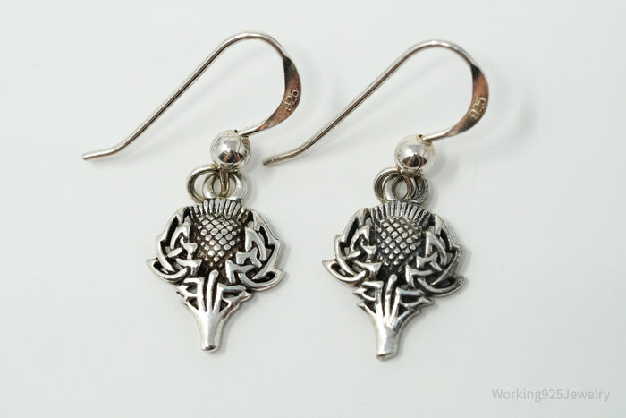 Vintage Scottish Thistle Sterling Silver Earrings